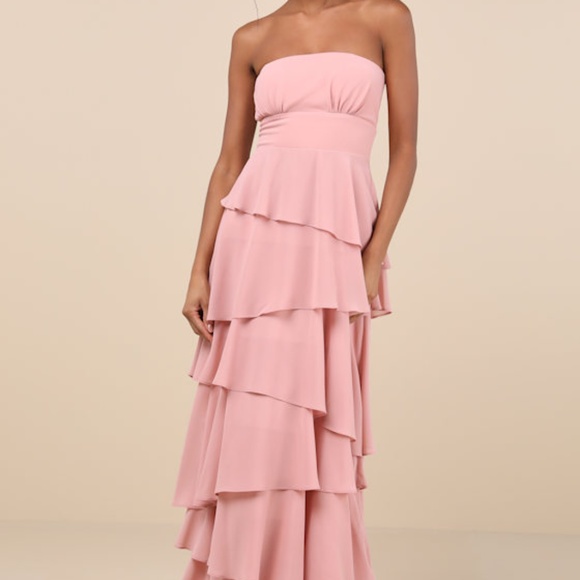 Lulus Gorgeous Essence Blush Strapless Tiered Maxi Dress Pink - Size L - Picture 1 of 1